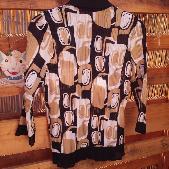 Vintage Y2K Pleated Blouse Sz-L Ringer Mod Print - Picture 8 of 10
